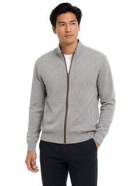 Massimo Dutti Men's Light Grey Cashmere Blend Zip-Up Sweater EUC - XL